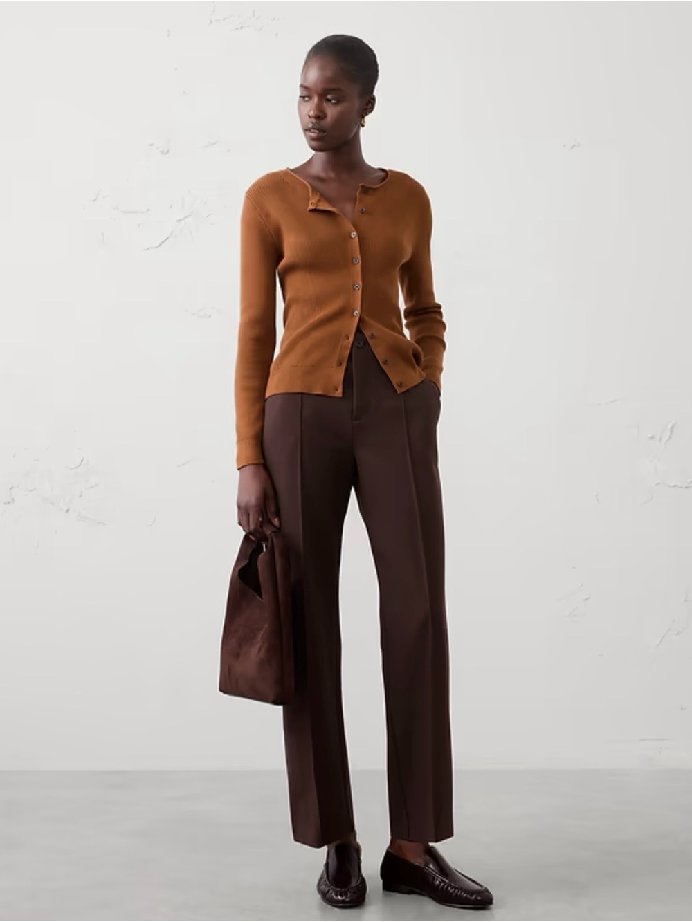 Banana Republic Brown Straight-Leg Ponte Trousers Chocolate Brown Size Small